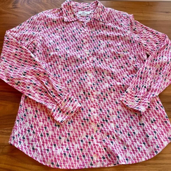 Vineyard Vines Pink Sailboat Print Cotton Button Down Coastal Preppy 8 - Picture 2 of 6